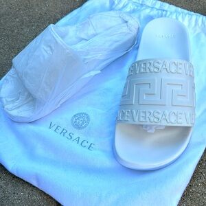 Versace slide on white sandals